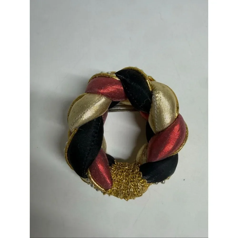 Vintage Braided Satin Hair Barrette Gold Black Red Statement French Clip